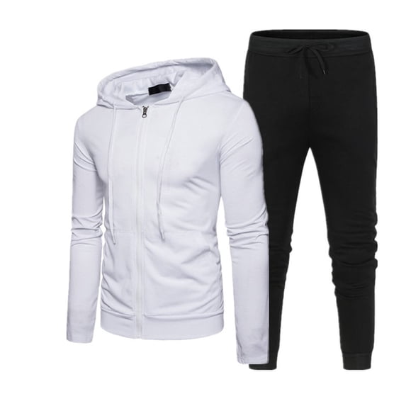 Men's Fall Winter 2 Piece Slim Fit Tracksuit Set, Full Zip Hoodie Sweatshirt & Drawstring Tapered Jogger Pants, Warm Athletic Workout Activewear Sweatsuit
