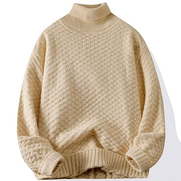 Men's Fall Winter Blocked Knit Sweater Semi High Neck Casual Pullover Long Sleeve