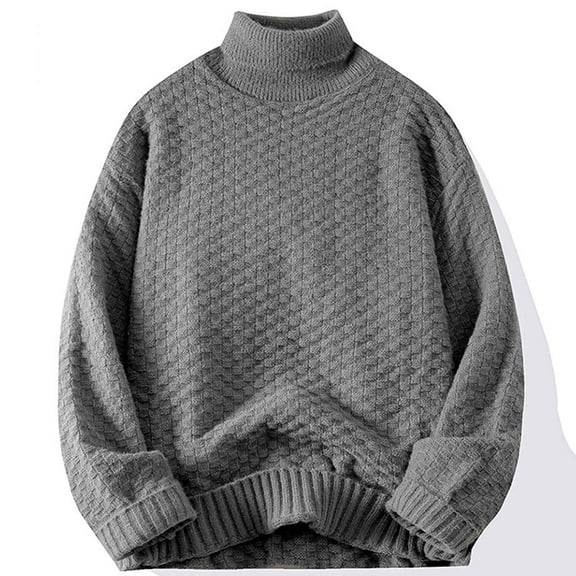 Men's Fall Winter Blocked Knit Sweater Semi High Neck Casual Pullover Long Sleeve
