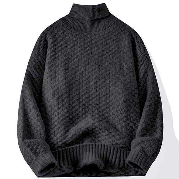 Men's Fall Winter Blocked Knit Sweater Semi High Neck Casual Pullover Long Sleeve