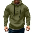 thumbnail image 1 of Men's Fall Winter Button Down Hooded Drawstring Sweatshirt Casual Solid Color Long Sleeve Pullover Sweatshirt Tops With Pocket, 1 of 4