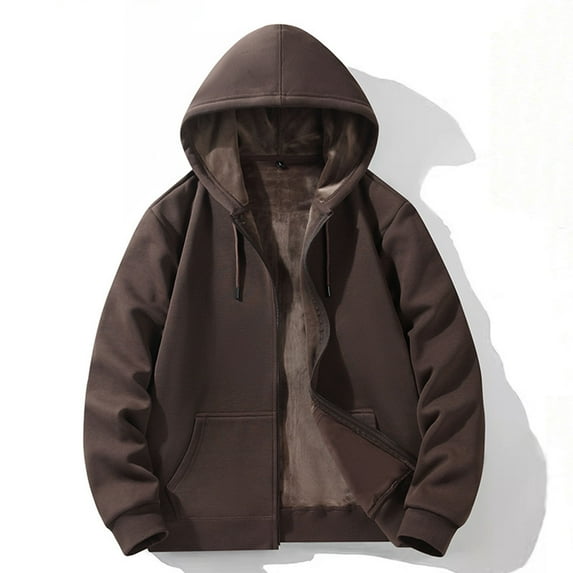 Men's Fall Winter Casual Fashion Solid Color Zipper Cardigan Warm Comfy Hooded Thick Hoodie Jacket
