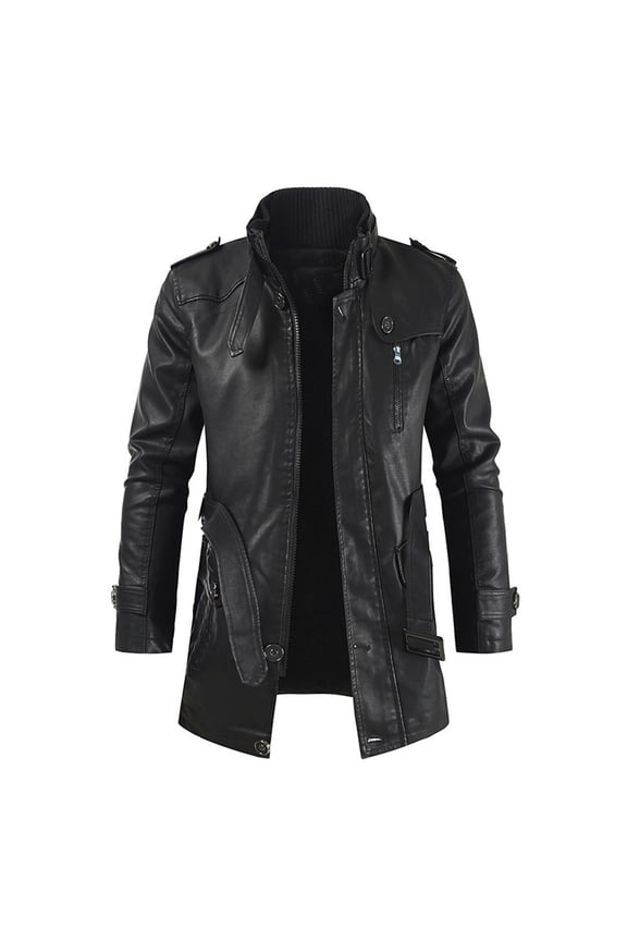 Men's Fall Winter Faux Leather Jacket Vintage Stand Collar Motorcycle PU Leather Outwear Coat Gothic Bomber Jacket