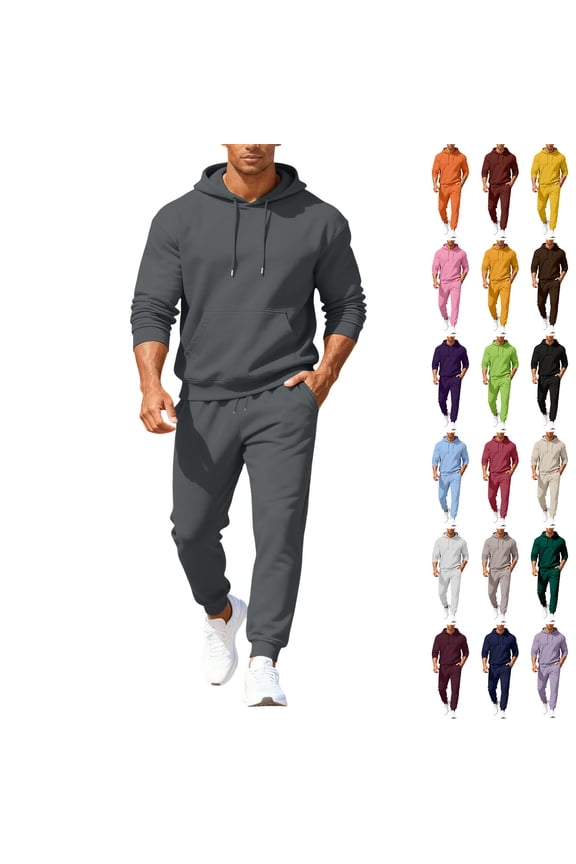 Men's Fall/Winter Hooded Sports Set, for Casual Training and Cold Weather Activities,Black,L