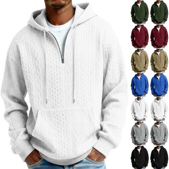 Men's Fall/Winter Hoodies Solid-Color Knit Hoodie with Pockets Sports Sweatshirts