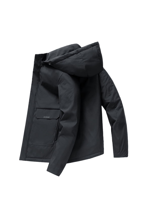 Men's Fall & Winter Letter Print Neck Zip Up Jacket Casual Solid Regular Fit Long Sleeve Jackets With Pockets