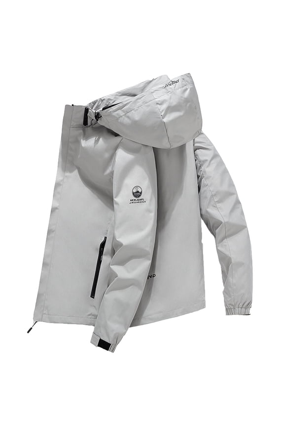 Men's Fall & Winter Letter Print Neck Zip Up Jacket Casual Solid Regular Fit Long Sleeve Jackets With Pockets