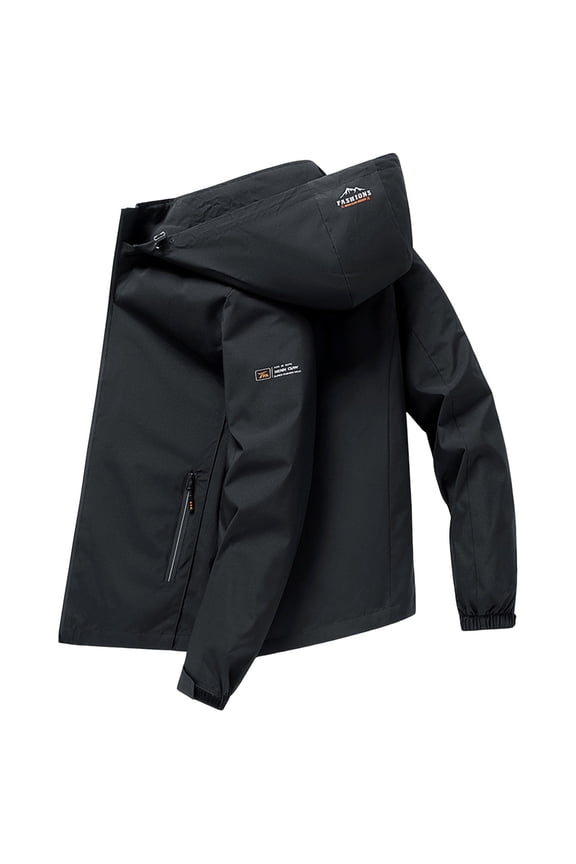 Men's Fall & Winter Letter Print Neck Zip Up Jacket Casual Solid Regular Fit Long Sleeve Jackets With Pockets