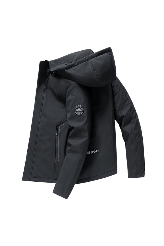 Men's Fall & Winter Letter Print Neck Zip Up Jacket Casual Solid Regular Fit Long Sleeve Jackets With Pockets