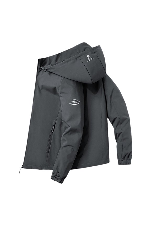 Men's Fall & Winter Letter Print Neck Zip Up Jacket Casual Solid Regular Fit Long Sleeve Jackets With Pockets