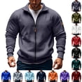 thumbnail image 1 of Men's Fall/Winter Light Solid Color Outdoor Men's Solid Color Long Sleeved Stand-Up Collar Zipper Fleece Thick Pocket Jacket Dark Gray L, 1 of 4