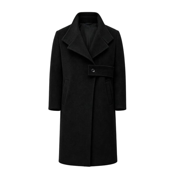Mid Guy Men's Fall Winter Notched Lapel Mid Long Coat Button Strap Design Long ...