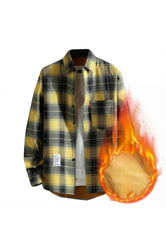 Men's Fall Winter Outdoor Fleece Sherpa Lined Flannel Plaid Button Down Shirt Jacket Long Sleeve Button Plaid Shirts