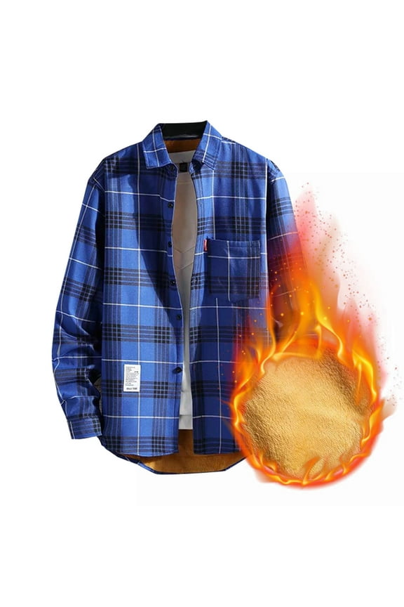 Men's Long Sleeve Sherpa Lined Shirt Jacket Flannel Plaid Fleece Thickened Coats Fall Winter Plaid Soft Coats Shirts
