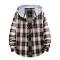 thumbnail image 1 of Men's Fall Winter Plaid Shirts Jacket Fleece Lined Flannel Shirts Sherpa Button Down Color Block Jackets with Hood, 1 of 5
