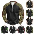 thumbnail image 1 of Men's Fall Winter Polo Zip Up Sweatshirt, Color Block Printed Camouflage Pullover for Casual Outfits, Weekend Wear and Fashion Forward Style,Dark Green,XL, 1 of 4