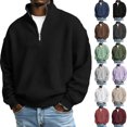 thumbnail image 1 of Men's Fall/Winter Tops Solid-Color Stand Collar Waffle Weave Sweatshirts Casual Stylish and for Everyday Wear, 1 of 7
