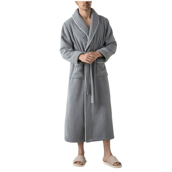 Men’s Fall Winter Velvet Fleece Nightgown Long Bathrobe Relaxed Fit Plush Soft Spa Robe Comfort Casual Long Towel Robe with Pockets for Mens