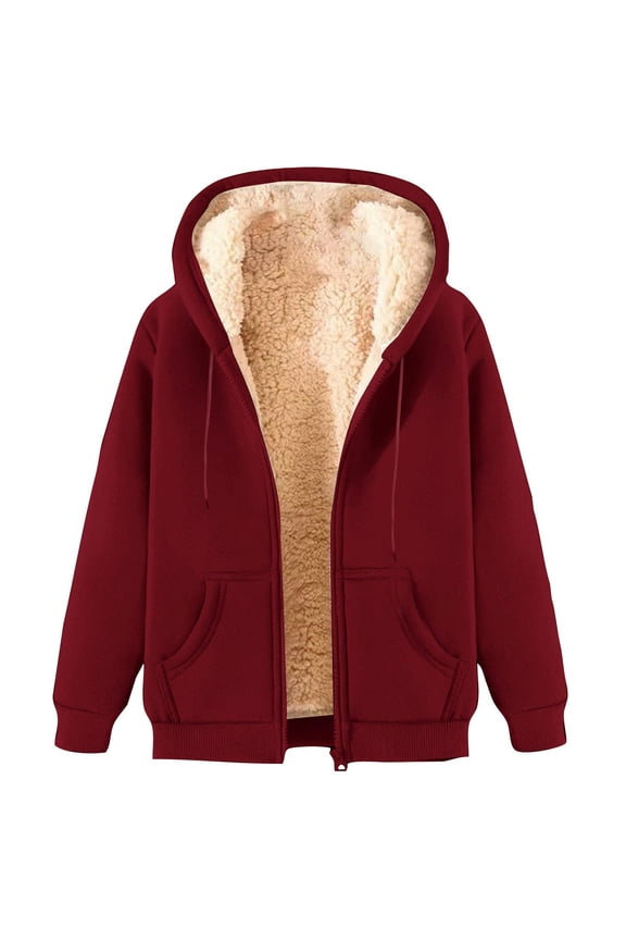 Men's Fall Winter Warm Hooded Jacket Full Zip Sherpa Fleece Lined Coats Casual Loose Soft Comfy Fuzzy Windproof Outerwear with Pockets