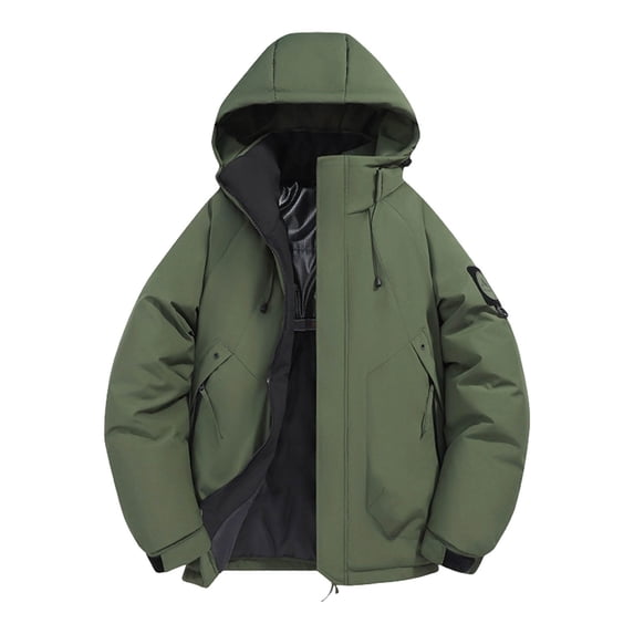 Men's Fall Winter Warm Windbreaker Warm Down Jackets Thick Full Zip Casual Hooded Waterproof Jacket Red 3XL