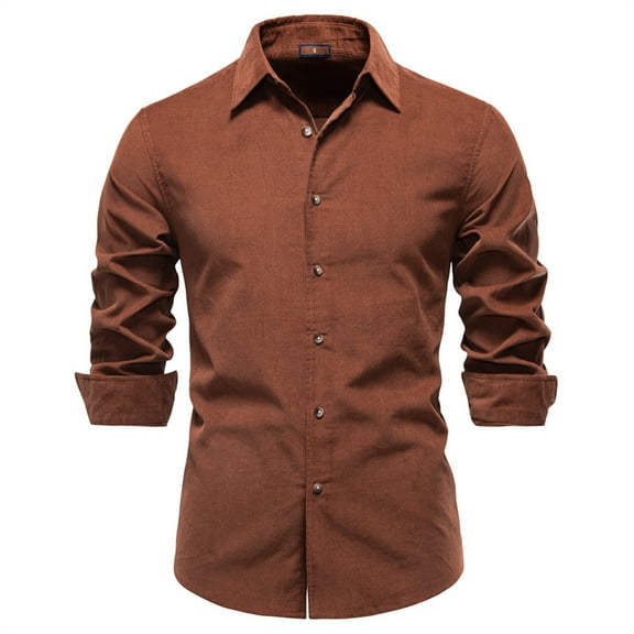 Men's Fall Winter Western Corduroy Button-Down Shirt - Heavyweight Cotton Slim Fit Collared Shirt with Chest Pocket (Business Casual/Outdoor/Hiking)