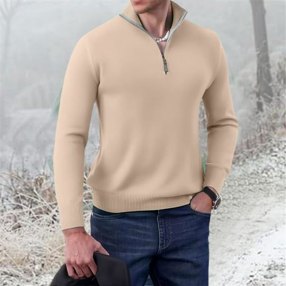 Men's Fall and Winter Long Sleeved Slim Warm Knit Shirt - Slim Bottoming Shirt Half Zipper Knit Shirt