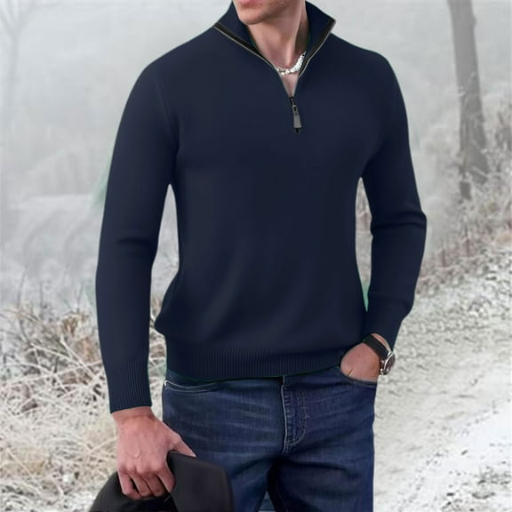 Men's Fall and Winter Long Sleeved Slim Warm Knit Shirt - Slim Bottoming Shirt Half Zipper Knit Shirt