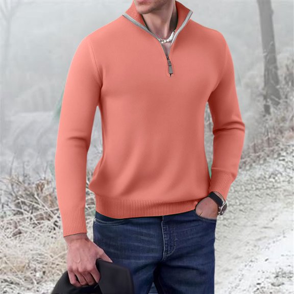 Men's Fall and Winter Long Sleeved Slim Warm Knit Shirt - Slim Bottoming Shirt Half Zipper Knit Shirt