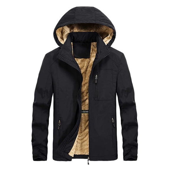 Men's Fall/winter Solid Color Thickened Hooded Pocket Detachable Hat Jacket