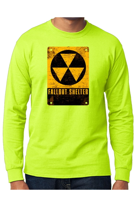 Men's Fallout Shelter Sign Long Sleeve T-shirt - Safety Green, Small