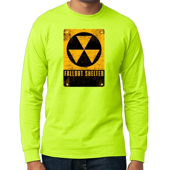Men's Fallout Shelter Sign Long Sleeve T-shirt - Safety Green, Small