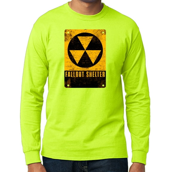 Men's Fallout Shelter Sign Long Sleeve T-shirt - Safety Green, Small