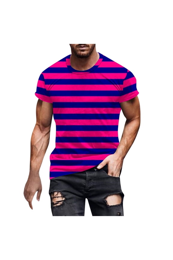 Men's Fallow Print T-Shirt Casual Fashion Short Sleeve Round Neck Top for Daily Streetwear Loungewear Modern Essential | AESTIVO,Hot Pink 2XL