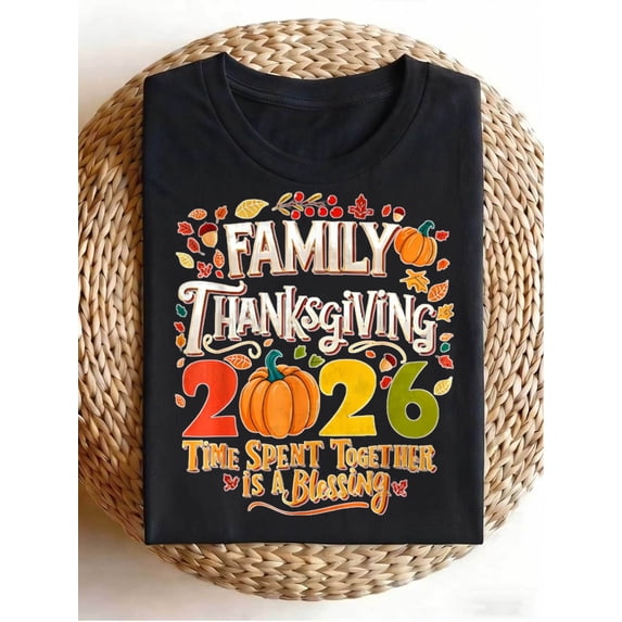 Men's Family Thanksgiving 2026 Graphic T-Shirt, Pumpkin Fall Tee, Casual Short Sleeve Shirt