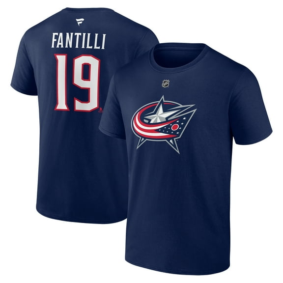Men's Fanatics Adam Fantilli Navy Columbus Blue Jackets Authentic Stack Name & Number T-Shirt