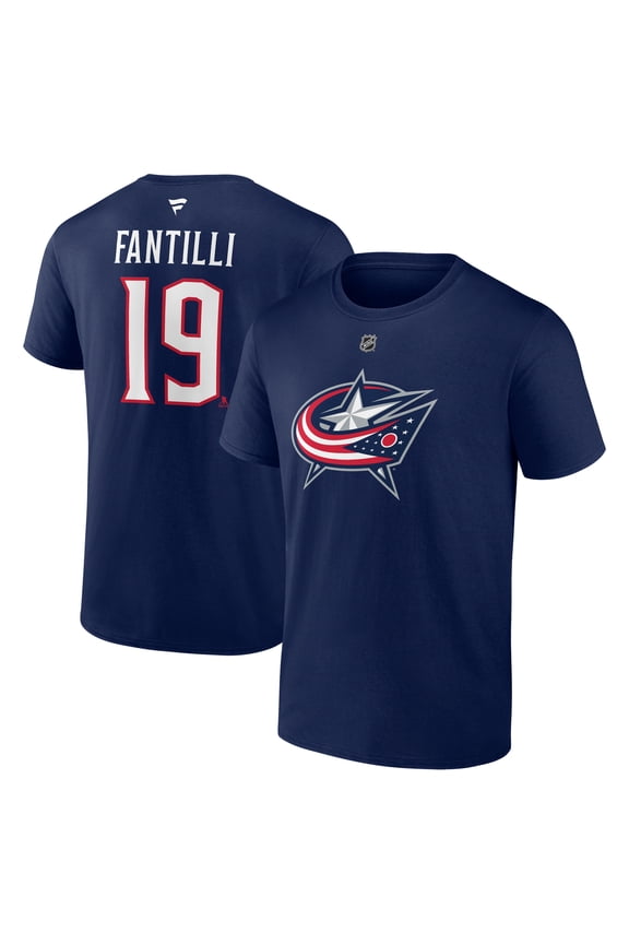 Men's Fanatics Adam Fantilli Navy Columbus Blue Jackets Authentic Stack Name & Number T-Shirt