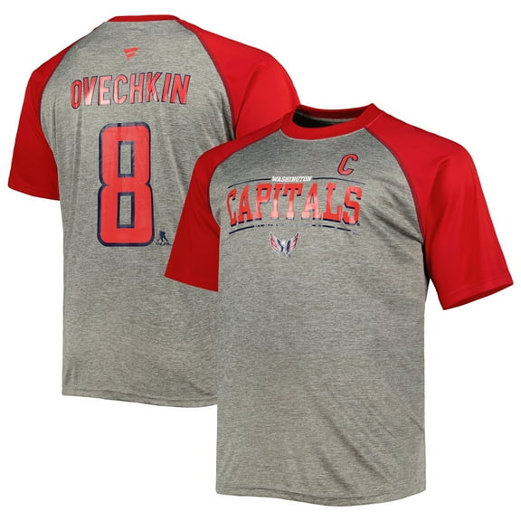 Men's Fanatics Alexander Ovechkin Heather Gray/Red Washington Capitals Big & Tall Captain Patch Contrast Raglan Name &