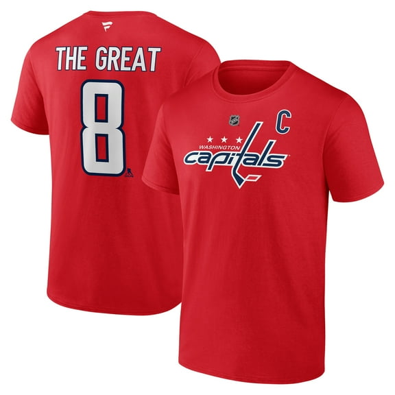 Men's Fanatics Alexander Ovechkin Red Washington Capitals NHL All-Time Leading Goal Scorer The Great 8 Name & Number