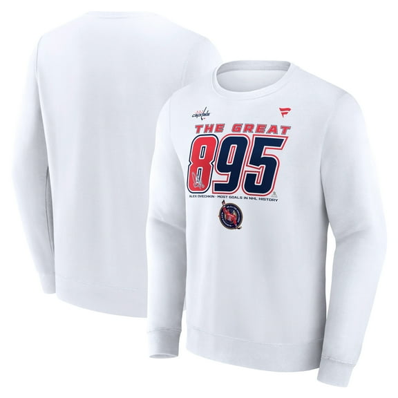 Men's Fanatics Alexander Ovechkin White Washington Capitals NHL All-Time Leading Goal Scorer The Great 895 Fleece