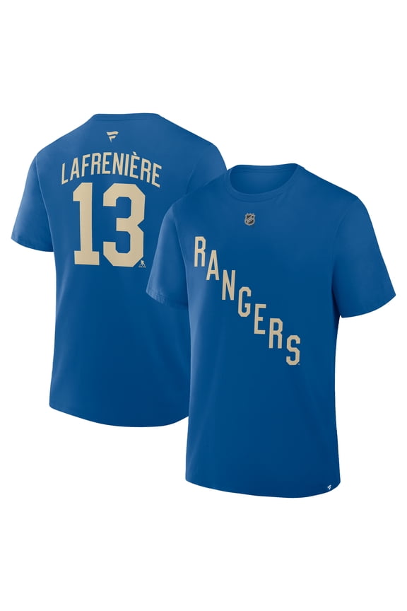 Men's Fanatics Alexis Lafreniere Blue New York Rangers Authentic Stack Name & Number T-Shirt