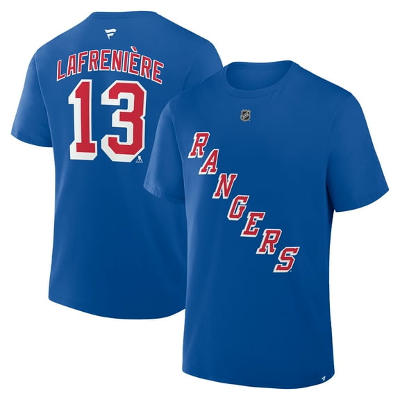 Men's Fanatics Alexis Lafreniere Blue New York Rangers Authentic Stack Name & Number T-Shirt