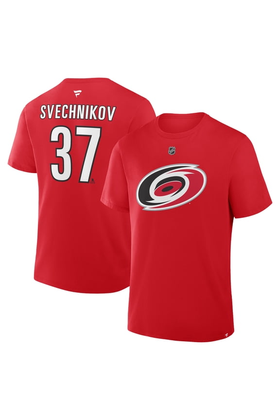 Men's Fanatics Andrei Svechnikov Red Carolina Hurricanes Authentic Stack Name & Number T-Shirt