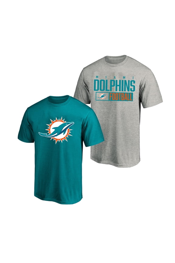 Men's Fanatics Heather Gray/Aqua Miami Dolphins Big & Tall 2-Pack T-Shirt Set