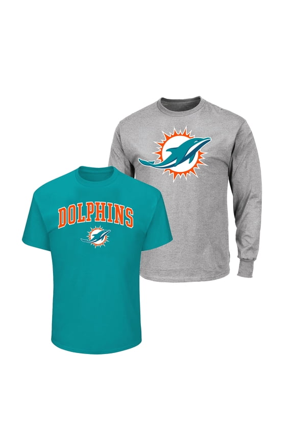 Men's Fanatics Aqua/Heather Gray Miami Dolphins Big & Tall 2-Pack T-Shirt Set