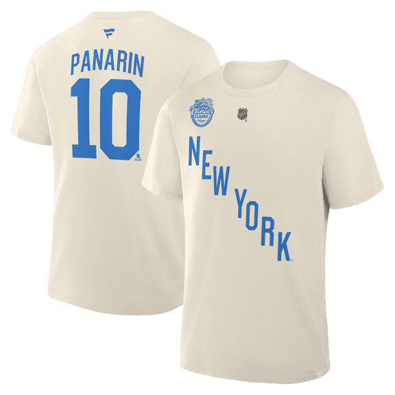 Men's Fanatics Artemi Panarin Beige New York Rangers 2026 NHL Winter Classic Authentic Stack Name & Number T-Shirt