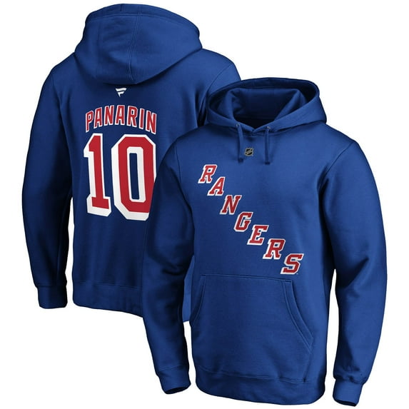 Men's Fanatics Artemi Panarin Blue New York Rangers Authentic Stack Player Name & Number Fitted Pullover Hoodie