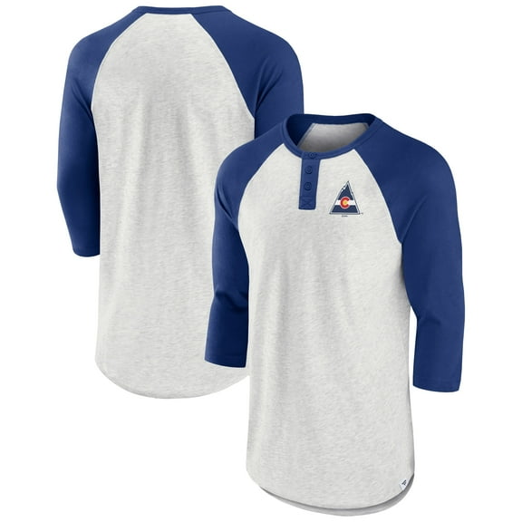 Men's Fanatics Ash/Blue CO Rockies True Classics Better Believe Raglan Henley 3/4-Sleeve T-Shirt