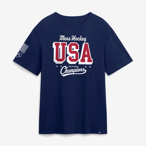 Men's Fanatics Athletic Navy US Men's Olympic Hockey 2026 Winter Olympics Gold Medal Winner Patriotic T-Shirt