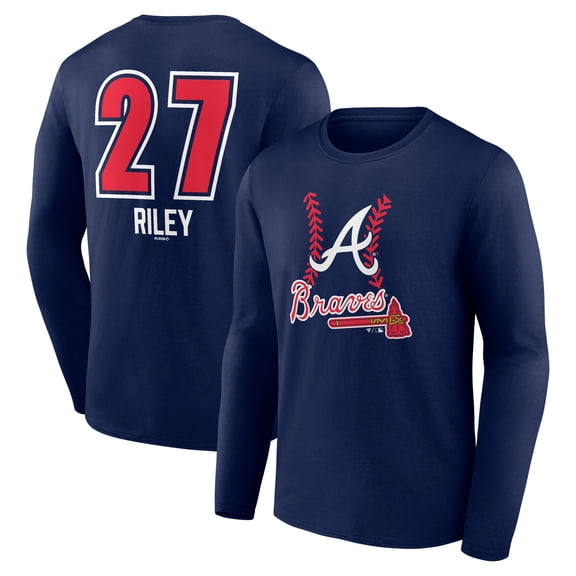Men's Austin Riley Navy Atlanta Braves Fastball Player Name & Number Long Sleeve T-Shirt