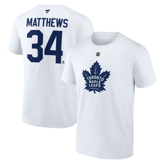 Men's Fanatics Auston Matthews White Toronto Maple Leafs Authentic Stack Name & Number T-Shirt